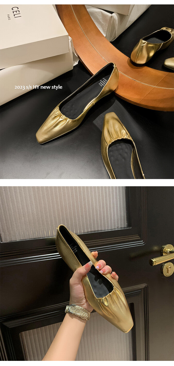 Karin Luna fell in love at first sight~ Spot Goods  Spot Goods Vintage Wrinkled Hollow Soft Sheepskin Elegant Versatile Single Shoes