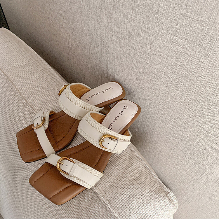 Karin Luna Hot-Selling In Stock  Retro Wedge Belt Square Toe Irregular Heel