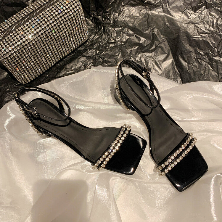 Karin Luna Classic Style   Rhinestone Strap Chunky Heel Open-Toe Sandals