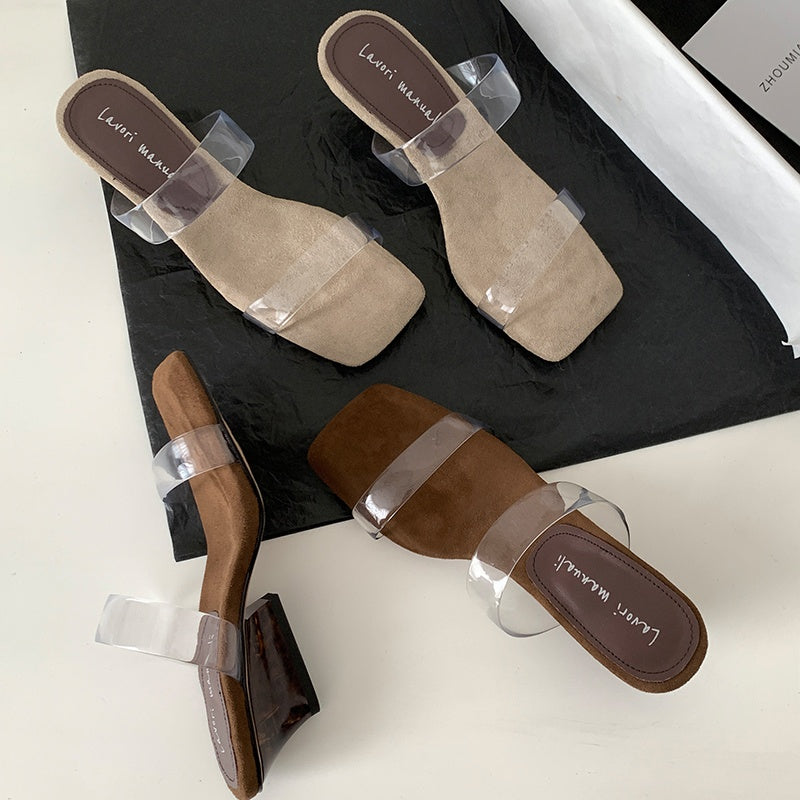 Karin Luna Hot-Selling Amber Element~Spot Goods Spot Goods Transparent tpu   Minimalist Square-Toed One-Strap Slippers