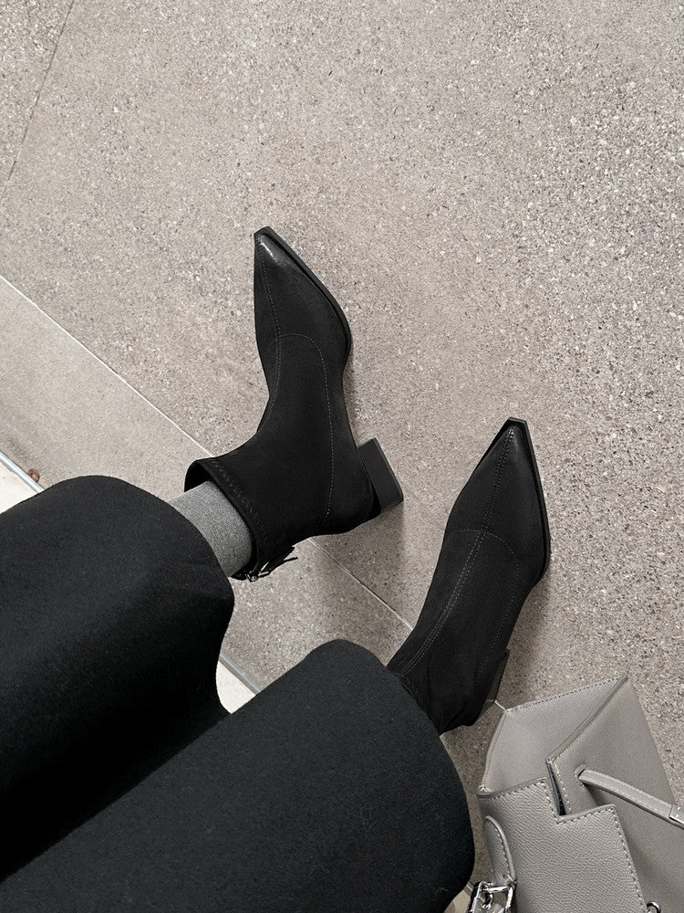 Karin Luna In Stock In Stock Elastic Slim Pointed Toe Chunky Heel Basic Ankle Boots