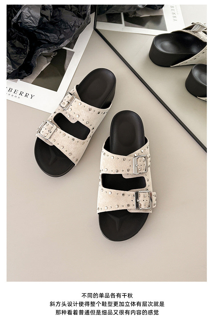 Karin Luna In Stock Spot Goods Casual Thick-Soled Belt Buckle Slippers