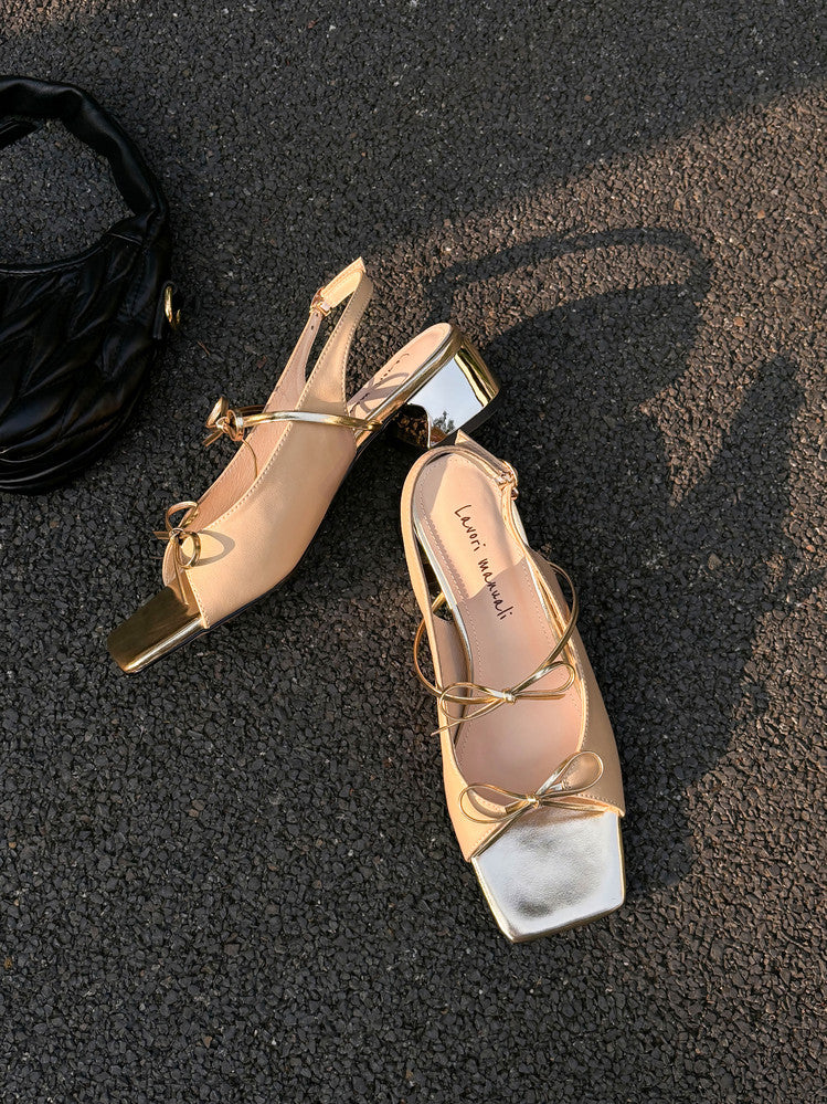 Karin Luna In Stock Spot Goods Square Toe Double Bow Thick Heel Sandals