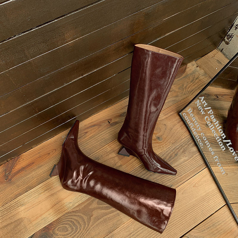 Karin Luna European and American Style Unisex Square-Toed Long Boots