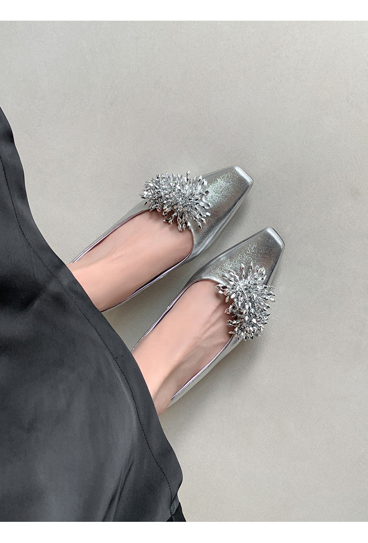Karin Luna In Stock Spot Goods Exquisite Fireworks Buckle Small Square Toe Chunky Heel Commuter Shoes