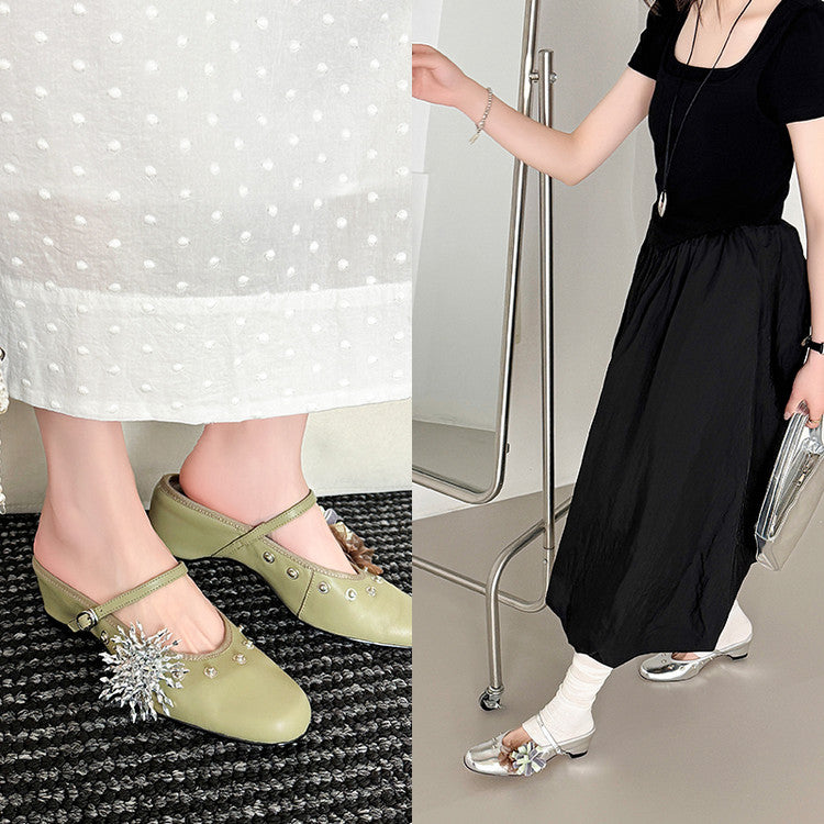 Karin Luna In Stock Spot Goods  Full-grain leather inside and out  Ultra Exquisite Round Toe Hidden Heel Closed-Toe Slippers