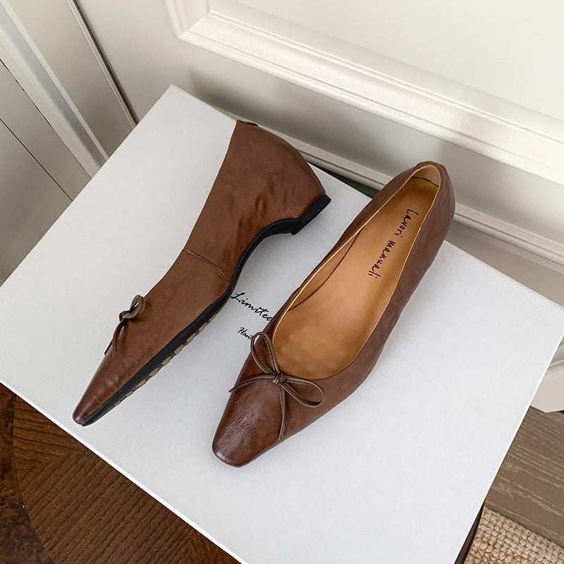 Karin Luna Full Layer Inside and Out~Basic Versatile Small Square Toe Butterfly Knot Irregular Heel Single Shoes