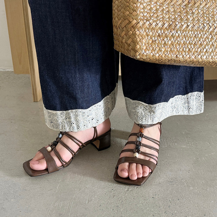 Karin Luna Bohemian Vacation Style~Square Toe Open Toe Sandals