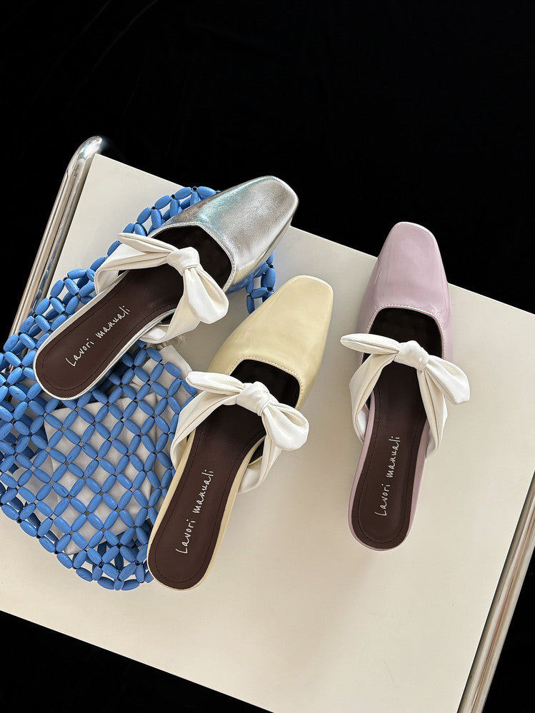 Karin Luna In Stock In Stock  Fluffy feel Bowknot Closed-Toe Slippers