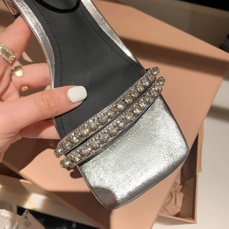 Karin Luna Classic Style   Rhinestone Strap Chunky Heel Open-Toe Sandals
