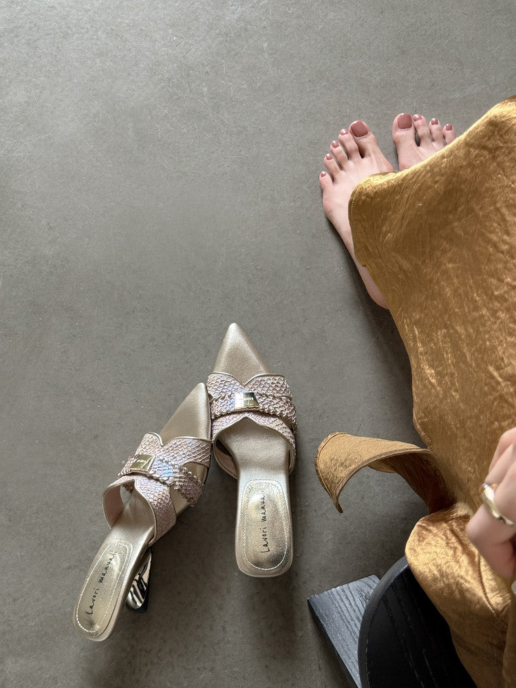 Karin Luna Fish Skin Series~Minimalist Pointed Toe Hot-Selling Unique Heel Slippers