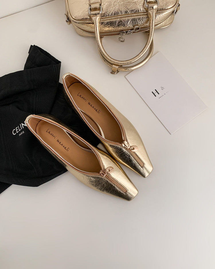 Karin Luna In Stock In Stock ~Basic Versatile Light Luxury Zipper Small Square Toe Flats