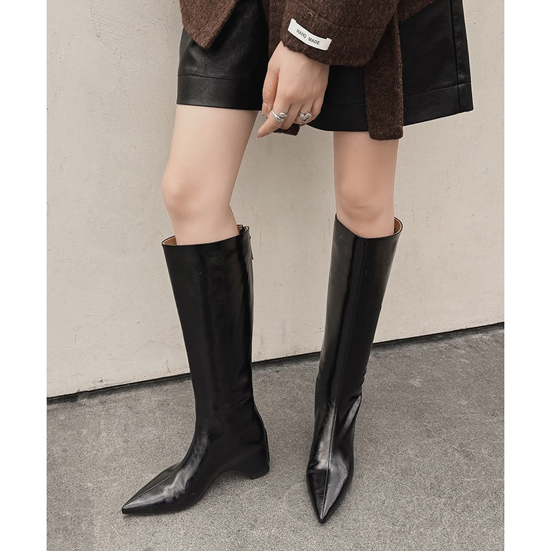 Karin Luna Elegant Style Pointed Toe Internal Height Increase Long Boots