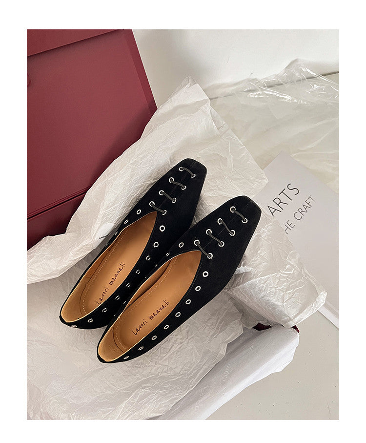 Karin Luna In Stock Spot Goods    Old Money Style Square Toe Suede Flats