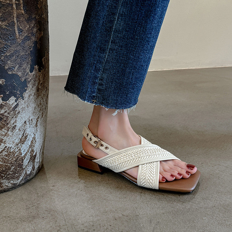 Karin Luna In Stock  Spot Goods Woven Style  Cross-strap Vacation Style Flat Sandals