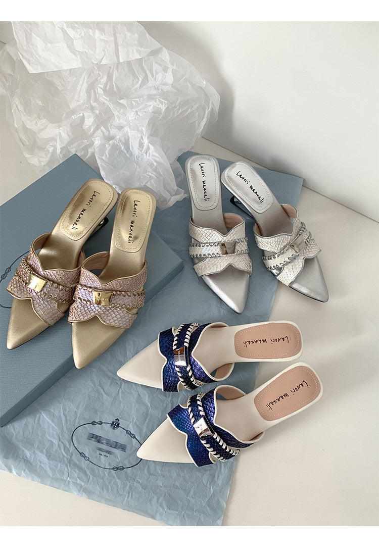 Karin Luna Fish Skin Series~Minimalist Pointed Toe Hot-Selling Unique Heel Slippers