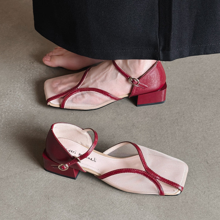 Karin Luna In Stock In Stock  Internet Celebrity Style Square Toe Mesh Chunky Heel Sandals