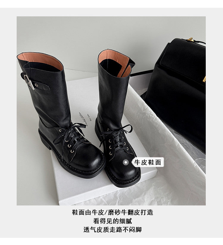 Karin Luna Bestseller Large Tube Thick Sole Martin Boots with Belt Buckle