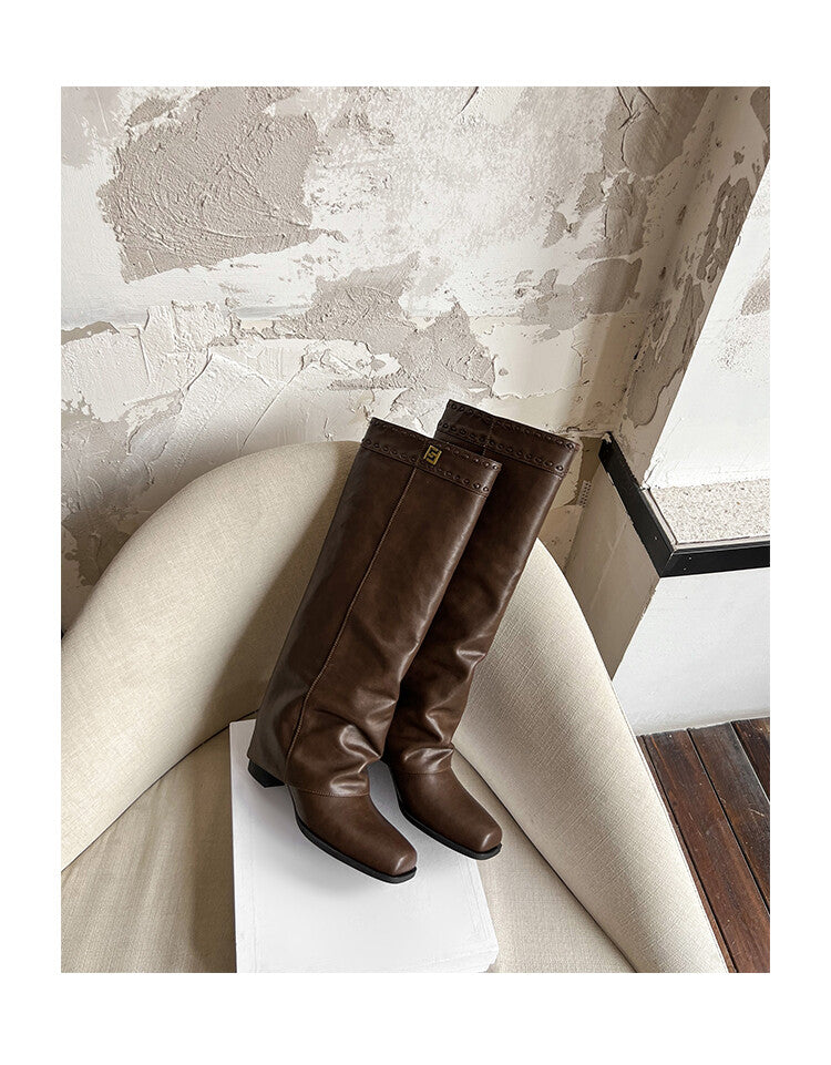 Karin Luna cool girl Stylish and Sweet Square-Toe Booties