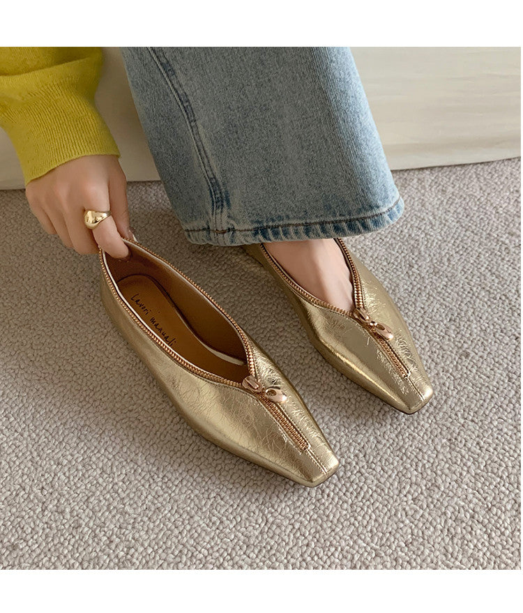Karin Luna In Stock In Stock ~Basic Versatile Light Luxury Zipper Small Square Toe Flats