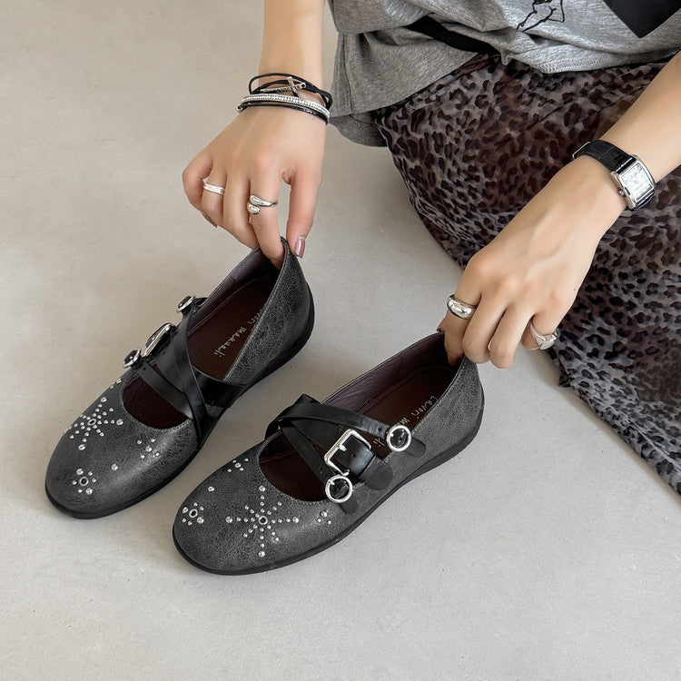 Karin Luna In Stock Spot Goods Studded Rivet Hidden Wedge Mary Jane Shoes