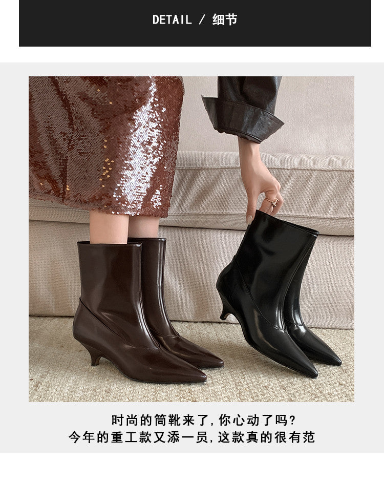 Karin Luna In Stock  Spot Goods Elegant kitten heel pointed toe trendy ankle boots