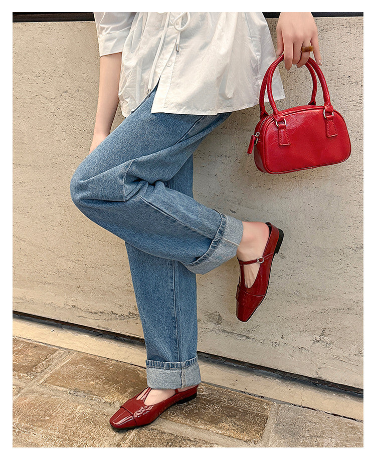 Karin Luna In Stock Spot Goods  t Square-Toed Full Leather Basic Slippers