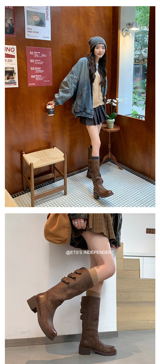 Karin Luna In Stock In Stock Thigh Circumference Belt Buckle Thick Sole Rider Boots