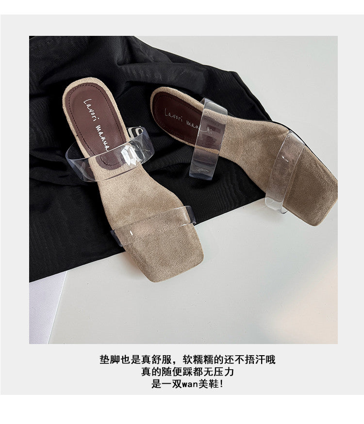 Karin Luna Hot-Selling Amber Element~Spot Goods Spot Goods Transparent tpu   Minimalist Square-Toed One-Strap Slippers