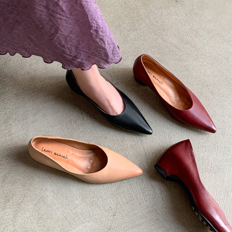 Karin Luna Full Layer Inside and Out~Basic Versatile Retro French Pointed Toe Irregular Heel Single Shoes
