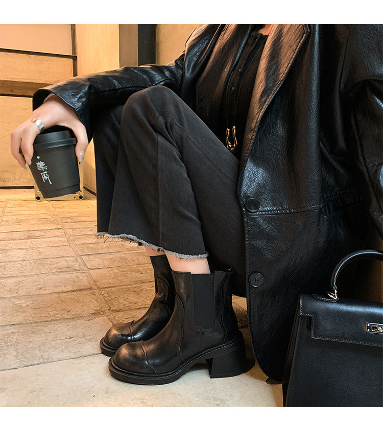 Karin Luna In Stock Spot Goods  Round Toe Stretch Round Toe Chelsea Short Boots