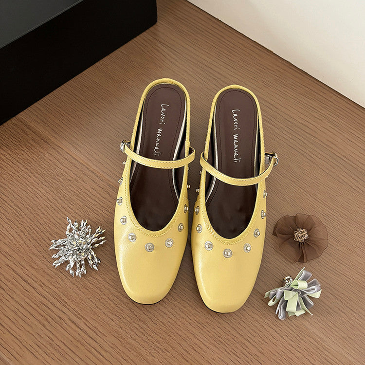 Karin Luna In Stock Spot Goods  Full-grain leather inside and out  Ultra Exquisite Round Toe Hidden Heel Closed-Toe Slippers