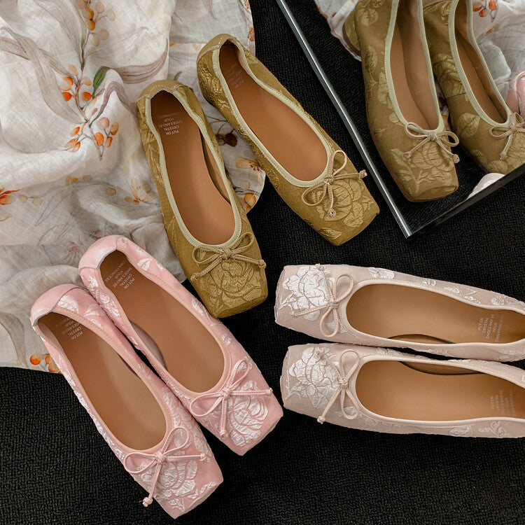Karin Luna In Stock  In stock  Vintage Chinese Style Embroidered Rose~ Butterfly Knot Granny Shoes