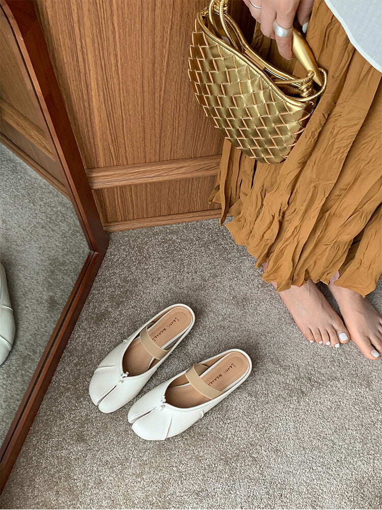 Karin Luna Classic Split-Toe Shoes  Explosive Pattern One-Strap Mary Jane Height-Increasing Full Leather Closed-Toe Slippers