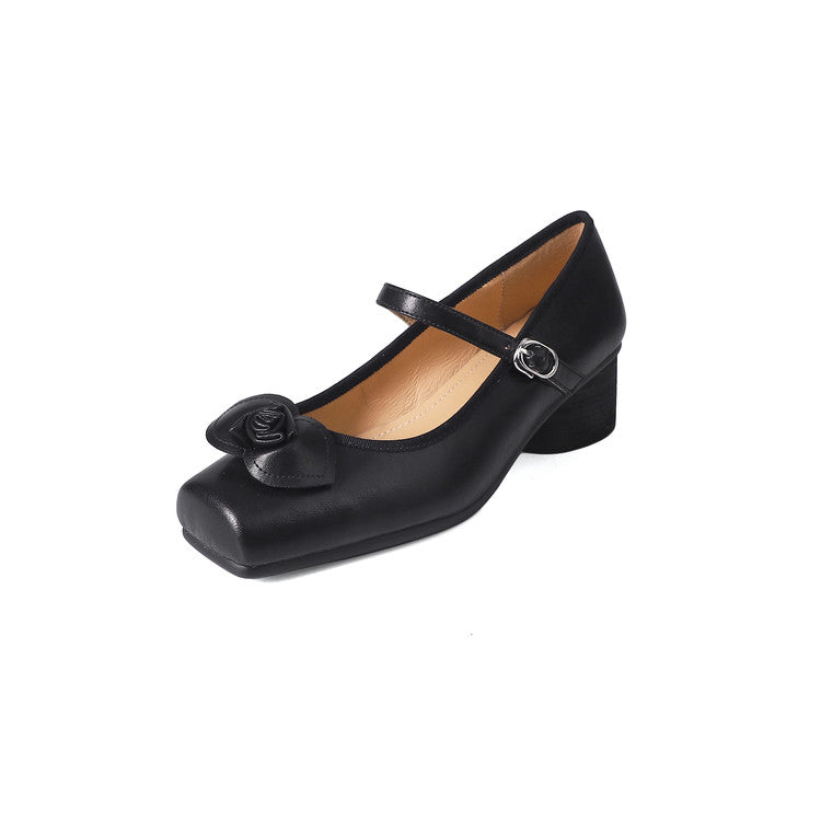Karin Luna In Stock Spot Goods  Vintage Three-Dimensional Camellia Square-Toed Mary Jane Shoes
