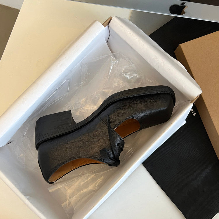 Karin Luna In Stock Spot Goods   Full leather inside and out Vegetable Tanned Hand-Grabbed Sheepskin Square-Toed Chunky Heel Single Shoes