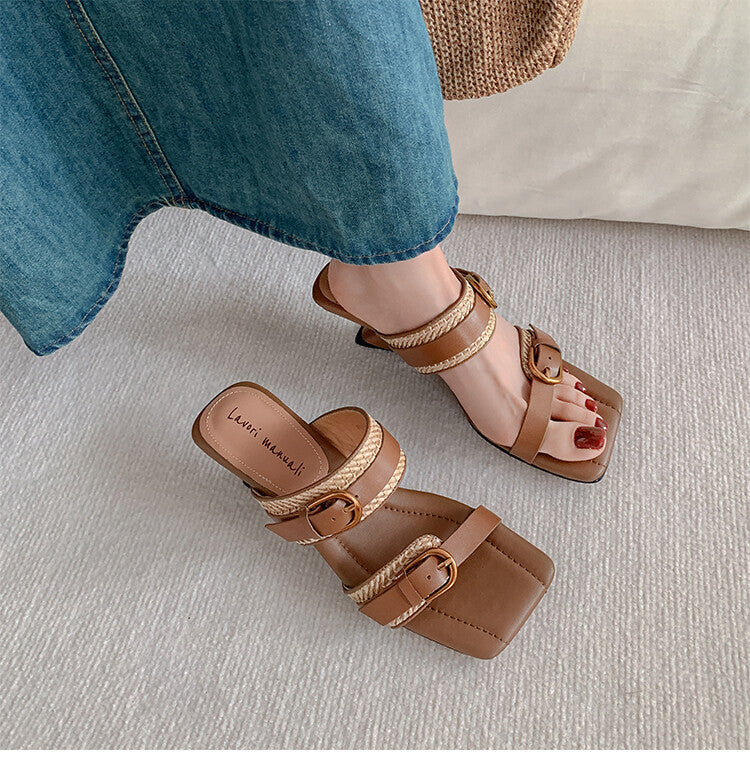 Karin Luna Hot-Selling In Stock  Retro Wedge Belt Square Toe Irregular Heel