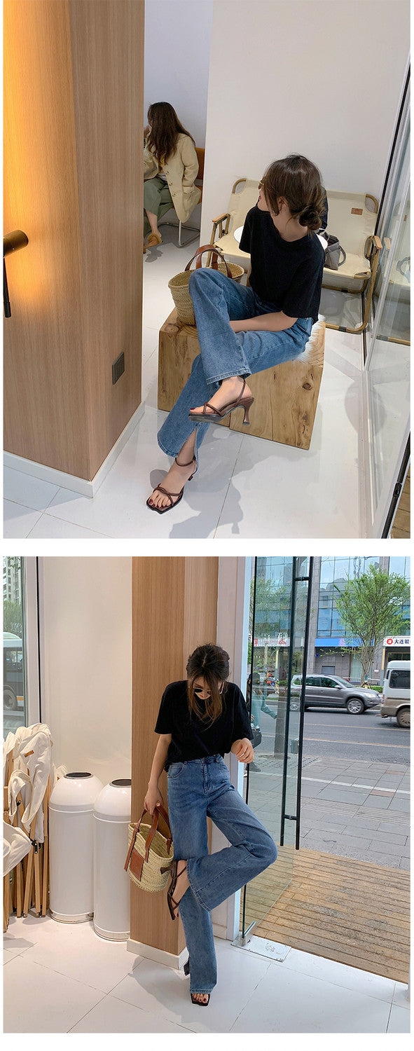 Karin Luna Classic Style  In stock  Basic Versatile Cross Strap High Heel Sandals