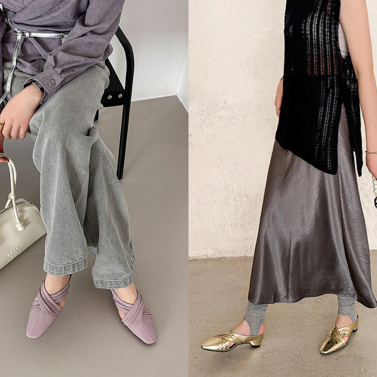 Karin Luna In Stock In Stock Basic Elegant Fairy Style Small Square Toe Sheepskin Slippers