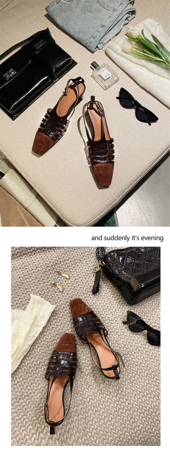 Karin Luna In Stock Spot Goods   French Retro Small Square Toe Closed-Toe Elegant Closed-Toe Sandals