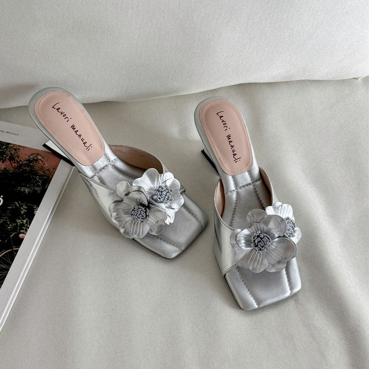 Karin Luna In Stock Spot Goods Camellia Classic style retro square toe shaped heel slippers