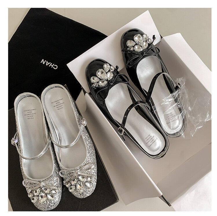 Karin Luna In Stock In Stock  Rhinestone One-Strap Round-Toe Slip-On Height-Increasing Soft Slippers