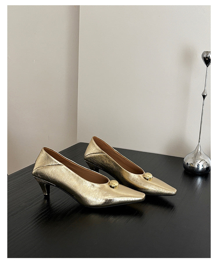 Karin Luna In Stock In Stock ~Basic Versatile French Style Small Square Toe Shallow Mouth Single Shoes