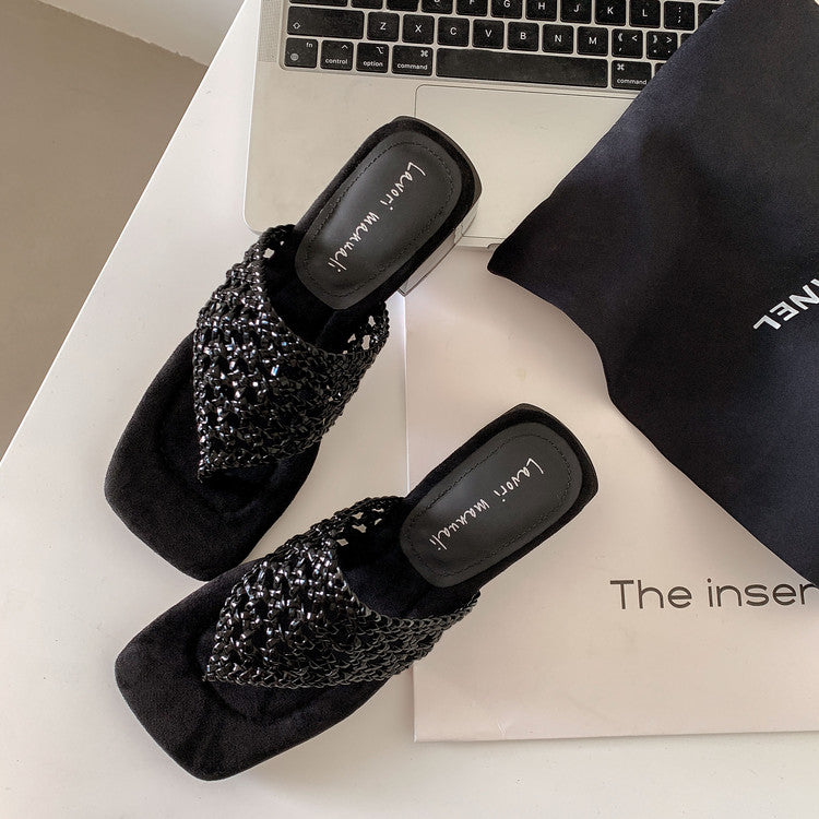 Karin Luna Hot-Selling Braided Style  In stock Toe-strap Woven Sofa Insole Slippers