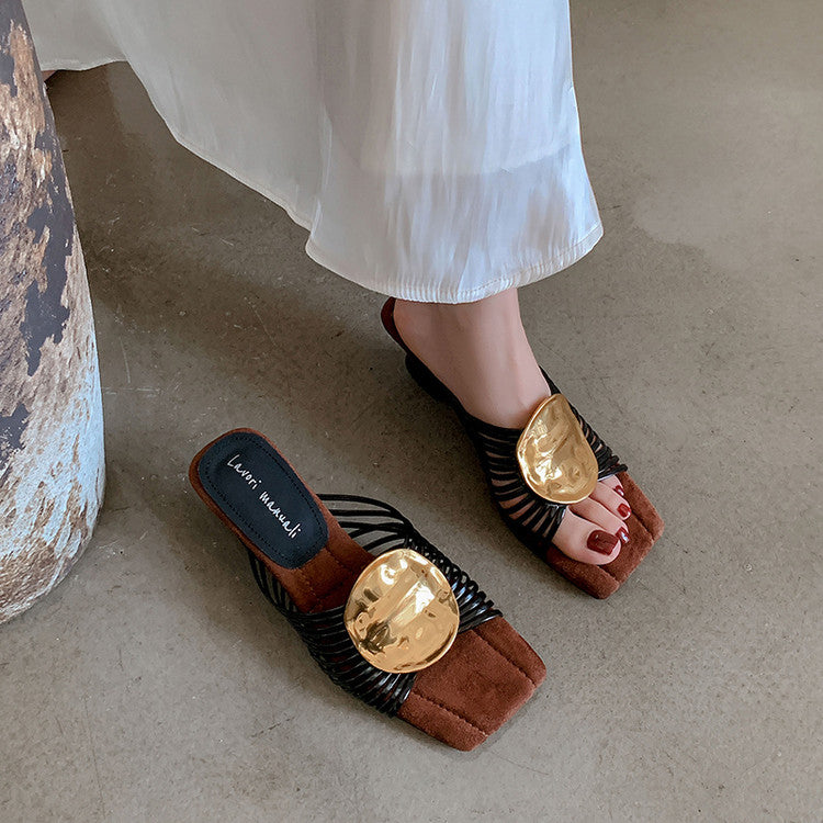 Karin Luna Bestseller Popular New Image  Comes with data plan included Resort Style Irregular Heel Thin Strap Slippers