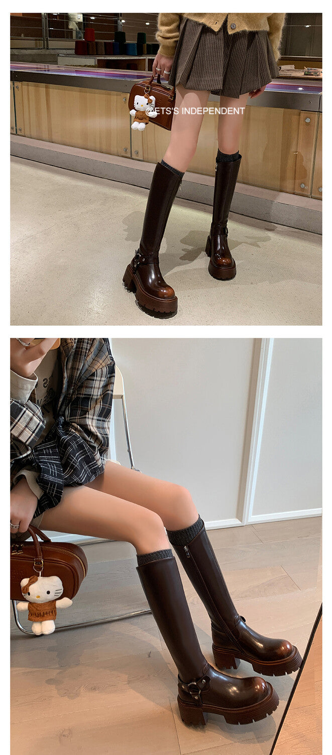 Karin Luna In Stock In Stock Slimming Diagonal Cut Tube Top  Best-selling in stock Retro Metal Buckle Thick-Soled Long Boots