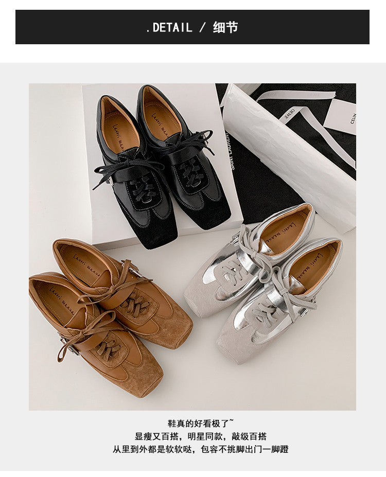 Karin Luna In Stock Spot Goods  Designed retro square-toe ballet shoes with laces