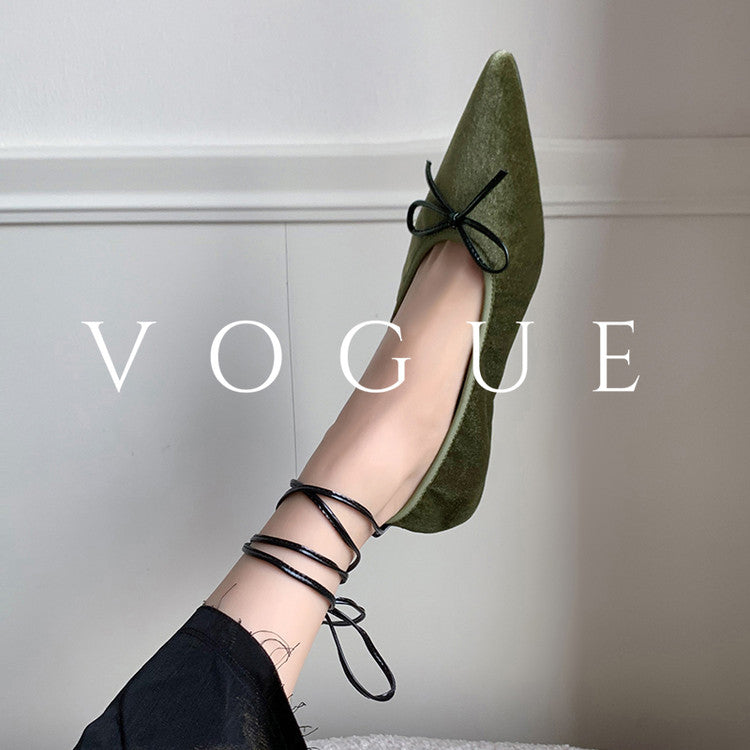 Karin Luna In Stock In Stock Retro Velvet Pointed Toe Bowknot Single Shoes