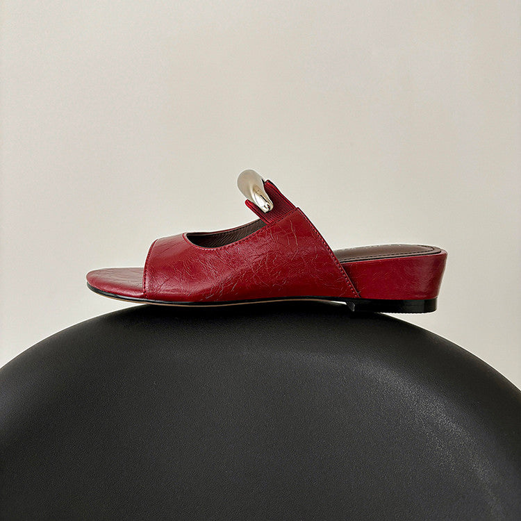 Karin Luna In Stock Spot Goods  Metal Buckle Round Toe Strap Slippers