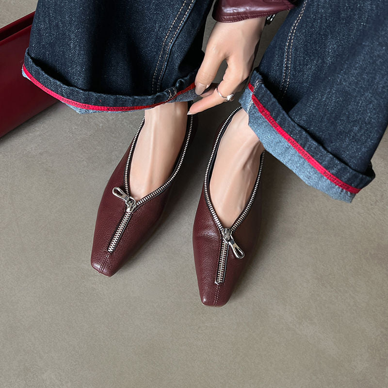 Karin Luna In Stock In Stock ~Basic Versatile Light Luxury Zipper Small Square Toe Flats